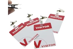 10 Pack - Heavy Duty Visitor Badges with Clips - Reusable & Re-Writable - Durable PVC Plastic Printed Guest Name Badge Pass for Visitors with Clothing Friendly ID Holder Clip, by Specialist ID