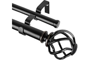 KAMANINA 1 Inch Double Curtain Rods 66 to 120 Inches (5.5-10 Feet) Telescoping Heavy Duty Drapery Rod for Windows 54 to 115 with Twisted Cage Finials, Black