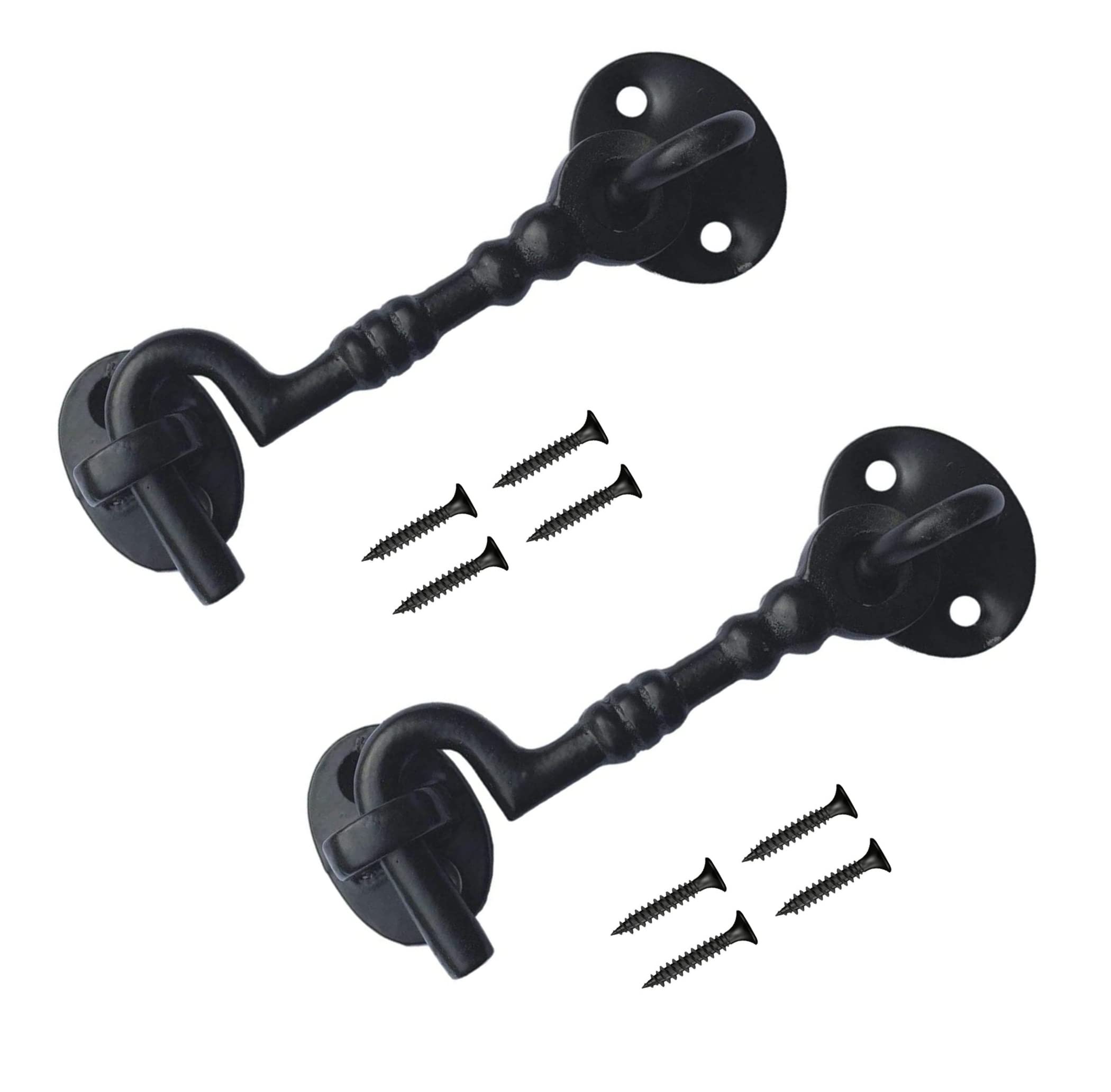 TERF® 75mm Heavy Duty Antique Black Cabin Door Hook and Eye Lock 75mm (3 inch) Cabinet Latch Catch Including Fixing Screw for Door Gate Window Closet Shed Latch - Pack of 2