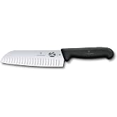 Victorinox Fibrox 7 In. Santoku Knife, Granton Blade, Black