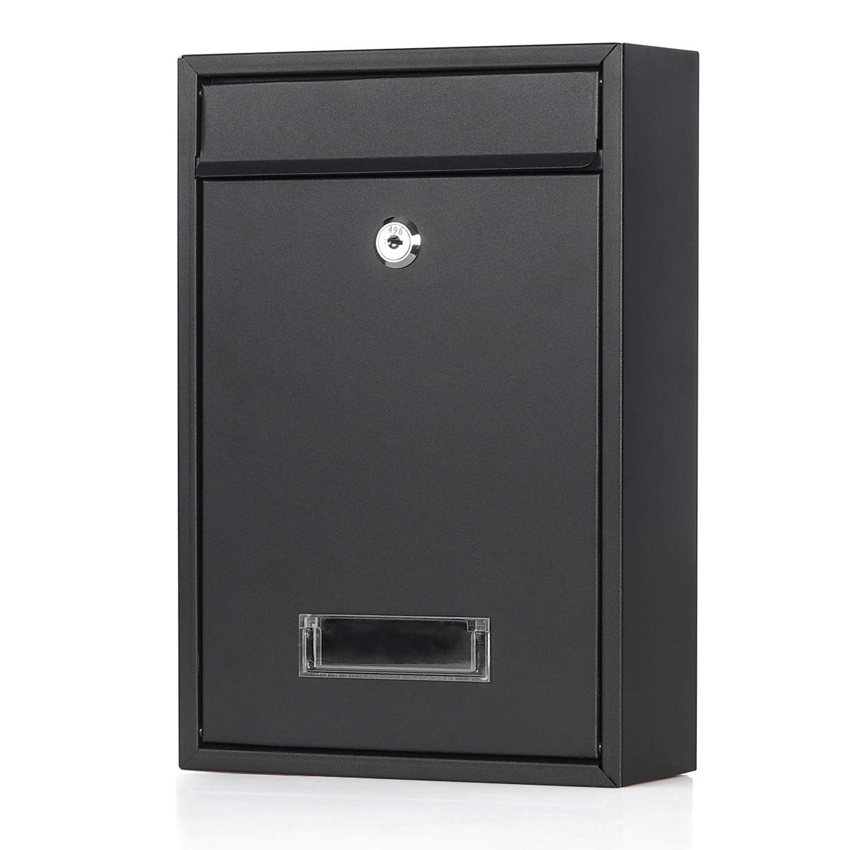Jssmst Locking Mailboxes Wall Mounted Vertical Key Lock Drop Mail Box Medium Capacity Galvanized Steel Cover Rust-Proof Metal Post Box, 12.6 x 8.6 x 3.4 Inch, Black Matt, SM-0601LM