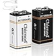 CHICNOD 9V Batteries-Li-ion Rechargeable 9V Batteries,1200mAh Capacity 9Volt Battery 2Pack Lithium Battery for Smoke Alarms, RC Toys Walkie-Talkie 2Colors Black+White