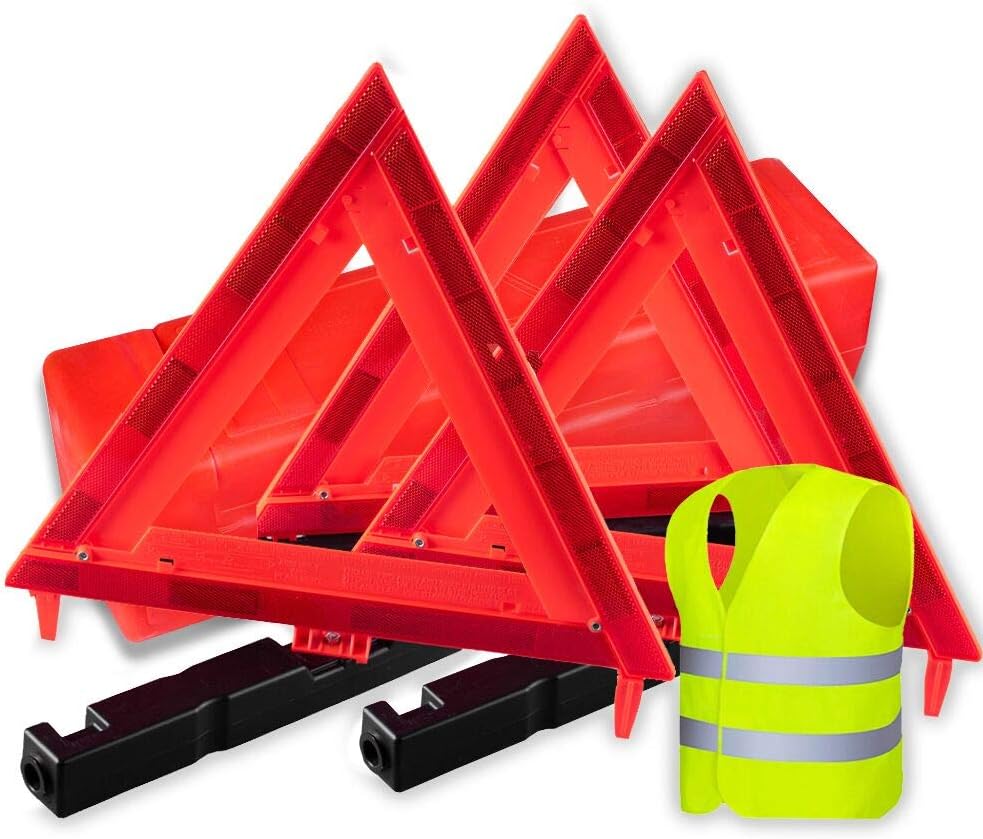 OLOVEBIRD Warning Triangle DOT Approved 3PK,Safety Reflective Vest Emergency Roadside Triangle