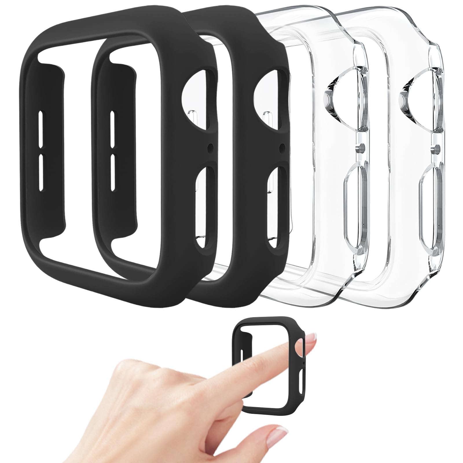 Mugust 4 Pack Compatible for Apple Watch Case 44mm [NO Screen Protector] Series 6 5 4 SE, Hard PC Bumper Case Protective Cover Frame Compatible for iWatch 6 5 4 SE(Black/Black/Clear/Clear)