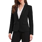 Allegra K Blazers for Women Business Casual Long Sleeve One Button Pockets Suit Jackets Work Office Blazer with Shoulder Pads