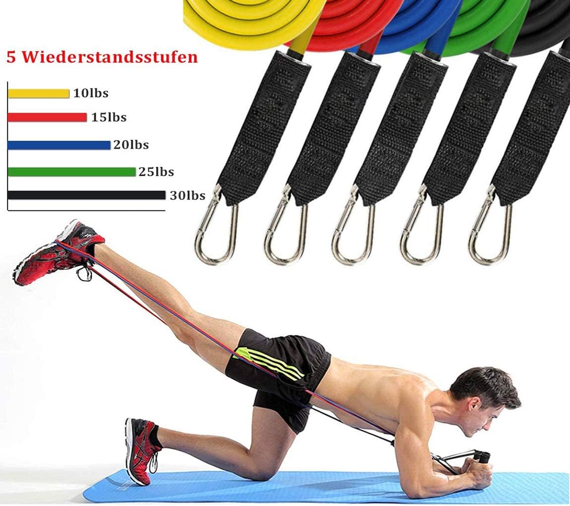 Huhulala Yoga Resistance Bands Set, Expander Training Bands Set Fitness Band Door Anchor with Elastic Tubes Handles Carrier Bag and Straps for Training Yoga Pilates Sport