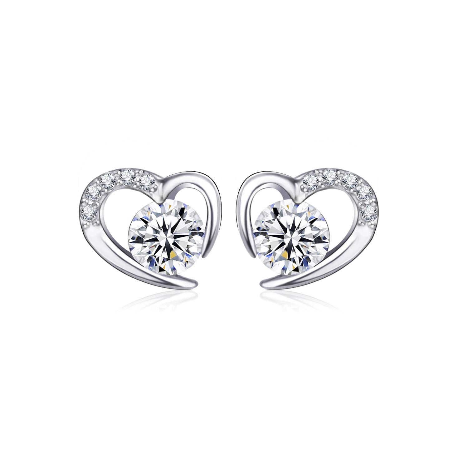 LYL.Adorer Earrings Gift for Her,Silver Earrings Women With 5A Cubic Zirconia,Love Heart 925 Sterling Silver Stud Earrings,Gift for Women Girls
