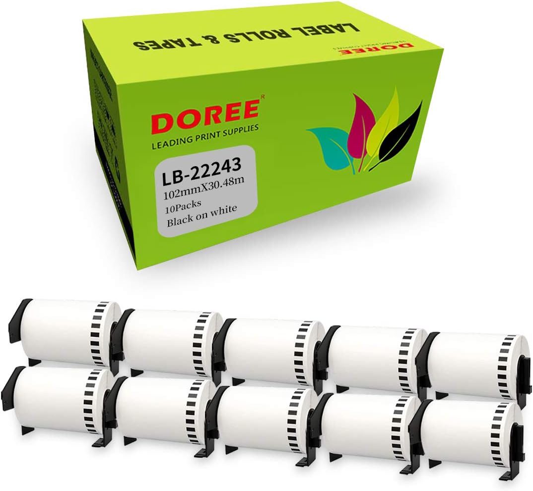 DOREE 10-roll White DK-22243 Address Label Rolls, 102mm × 30.48m, Compatible with QL-1050, QL-1050N, QL-1060N, QL-1100