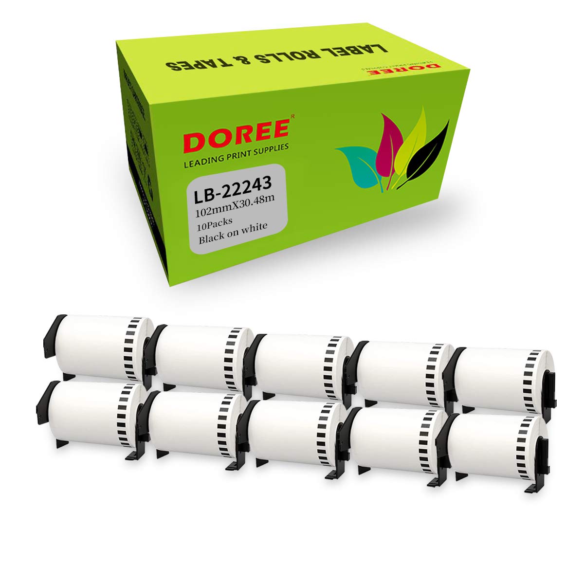 DOREE 10-roll White DK-22243 Address Label Rolls, 102mm × 30.48m, Compatible with QL-1050, QL-1050N, QL-1060N, QL-1100, QL-1110NWB Label Printers