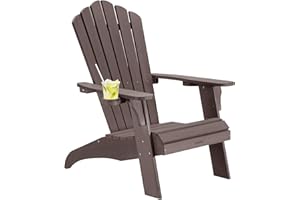 Cecarol Oversized Adirondack Chair Plastic, Outdoor Fire Pit Chair with Cup Holder, Adirondack Patio Chair Weather Resistant for Outside, Porch, Lawn, Garden- AC01, Coffee