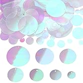 PH PandaHall 7 Sizes Flat Round Sequin 340pcs Iridescent Sequins Craft Loose Sequins Glitter Sequin Paillettes Embellishment with Hole for DIY Embroidery Party Wedding Decor 10/16/20/25/30/40/50mm