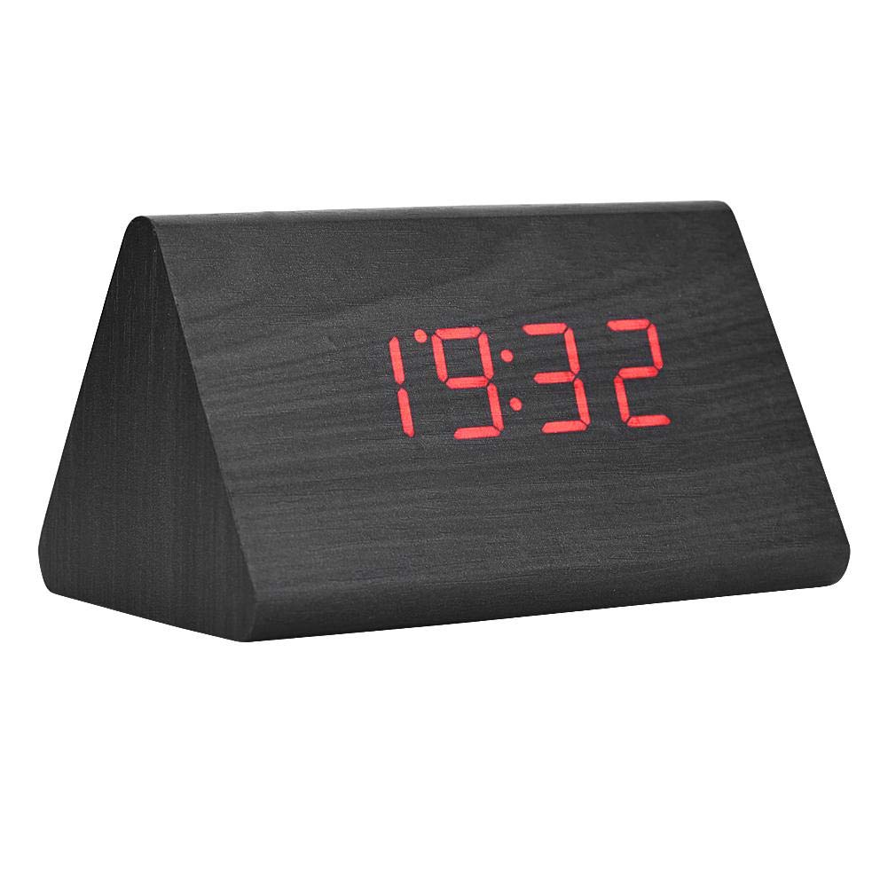Lazmin Wireless Electronic Alarm Clock, Digital Wooden Clock With LED Display, With Voice Control Function(Black)