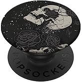 Skull Rose Flower Mysterious Skeleton Black Floral PopSockets Adhesive PopGrip
