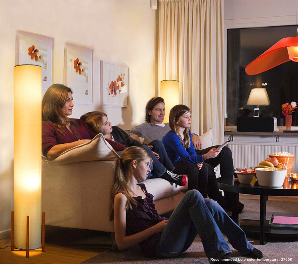 Floor lamp Wello Led Torchiere Floor lamp For Living Room - Tall Standing Lamp For Bedrooms office - Dimmable Modern Floor lamps – Asian Nature Bamboo Frame, Fabric Shade Light- White