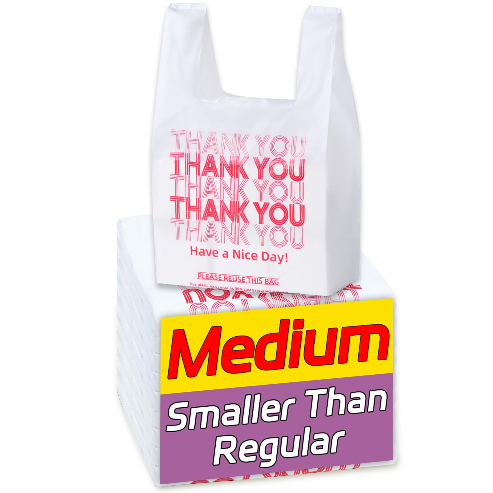 Photo 1 of **MISSING PARTS**
YovhVon Medium Size 100 Count Plastic Bags with Handles, T-Shirt Bags, Thank You bags, Shopping Bag, Grocery bag, |for Store, Carry, Pack, Retail|, White, 1/8 Barrel, 10"x5"x18"