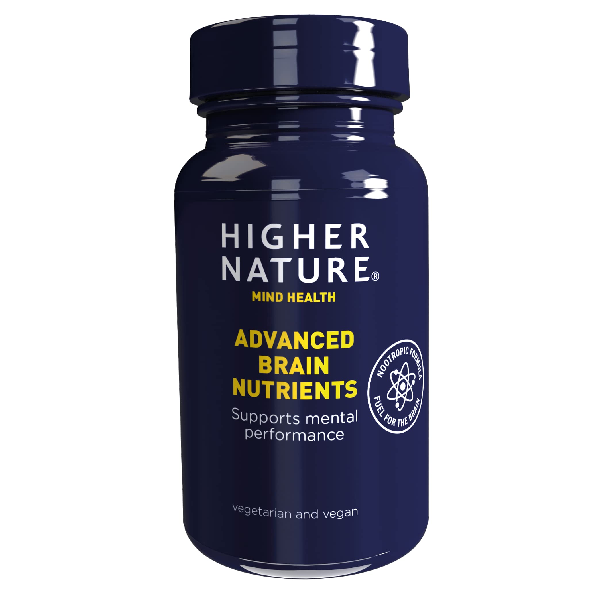 Higher Nature - Advanced Brain Nutrients - Aids Memory & Concentration - Supports Nervous System - Gluten Free - Vegan & Vegetarian - 90 Capsules
