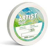 JusArt Artist Tape for Watercolor Paper, 1/2 inch Wide 200FT Long, White Art Tape for Masking, Drafting and Painting, Acid Free, Low Tack
