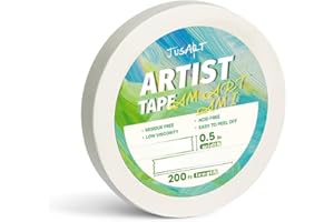 JusArt Artist Tape for Watercolor Paper, 1/2 inch Wide 200FT Long, White Art Tape for Masking, Drafting and Painting, Acid Free, Low Tack
