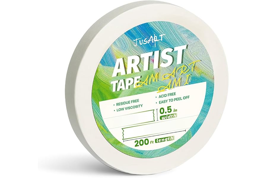 JusArt Artist Tape for Watercolor Paper, 1/2 inch Wide 200FT Long | For Masking, Drafting and Painting, White Art Tape, Acid Free, Low Tack