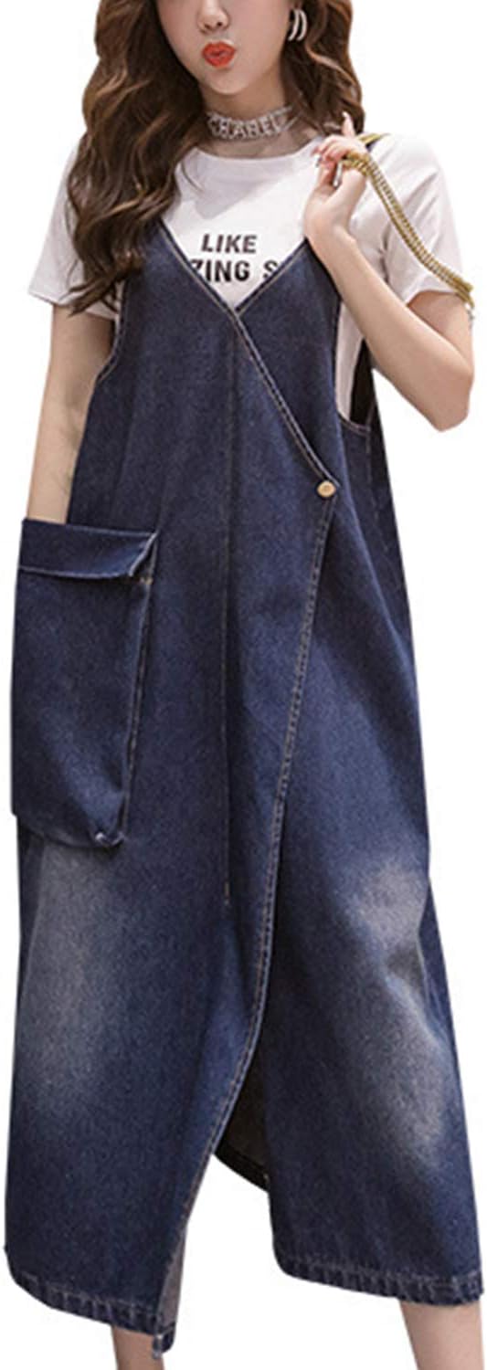 Vemubapis Women's Jean Skirt Adjustable Demin Dress Girls Pinafore Dresses