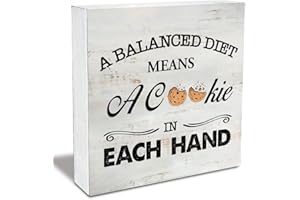MAVOTEN Rustic a Balanced Diet Means a Cookie in Each Hand Wood Box Sign Funny Kitchen Wooden Box Sign Farmhouse Home Kitchen Desk Shelf Decor (5 X 5 Inch)