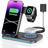 Wireless Charger, 3 in 1 Charging Station, Fast Charging Station Foldable Charging Stand, Wireless Charging Station for Multi