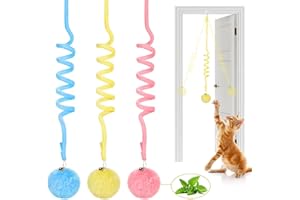 Floopstyle Hanging Fluffy Cat Catnip Ball Toys with Bell, Interactive Cat Teaser, 3 Pieces, Green, Indoor Kitten Play Chase E