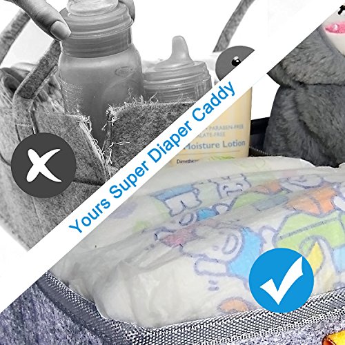 Diaper Caddy Organizer Nursery Diaper Tote Bag Portable Car Travel Felt Diaper Basket Infant Boy Girl Baby Essentials Storage Bin for Changing Table - Cute Gift for Kids (Black)