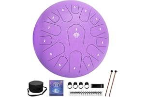 YASISID Rain Drum for Outside Garden,Steel Tongue Drum 12 Inches 15 Notes Musical Instruments, Handpan Drum Percussion Instrument, with Soft Bag, Music Book, 2 Mallets, for Meditation or Yoga (Purple)