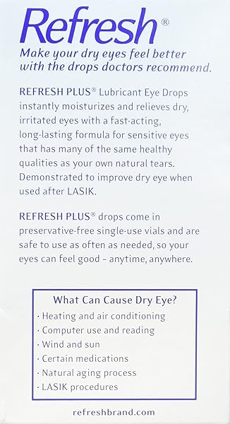 REFRESH PLUS LUBRICANT EYE DROPS FOR DRY EYES, PRESERVATIVE-FREE, 0.01 FL OZ SINGLE-USE CONTAINERS, 50 COUNT