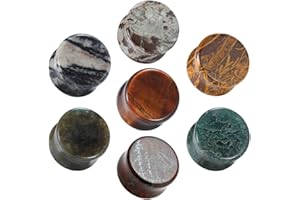 COOEAR 14PC 7 Pairs Stone Ear Plugs Double Flare Saddle Stretching Gauges Expander Stretchers 2G(6mm)-5/8"(16mm)