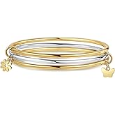 DS Bangle Bracelets for Women 18K Gold Plated Stainless Steel Layering Glossy Stackable Thin Round Wire Cuff Bangle Bracelets Dainty Solid Polished Bracelet Minimalist Jewelry Best Gifts for Love