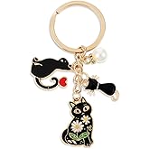 ValueBargain Black Cat Key Chain, Black Cat Keychain, Cute Enamel Daisy Enamel Design Cartoon Kitten Charm Perfect for Gifts for Girls and Pet Lovers Birthday Accessories