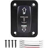 Anchor Windlass Rocker Switch Panel, 4 Pin 12V-24V DC (with Panel, White) | Up/Down Arrow Reverse Polarity SPDT (ON)-Off-(ON) Momentary Toggle Switch for Boat, Winch, RV Jack, Motor Reversing