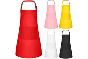 MEEZY 5 Pack Kids Apron with Pockets Adjustable Painting Apron Children Art Apron Toddler Chef Aprons for Kids Painting Cooking Crafts Baking (5 Colors)