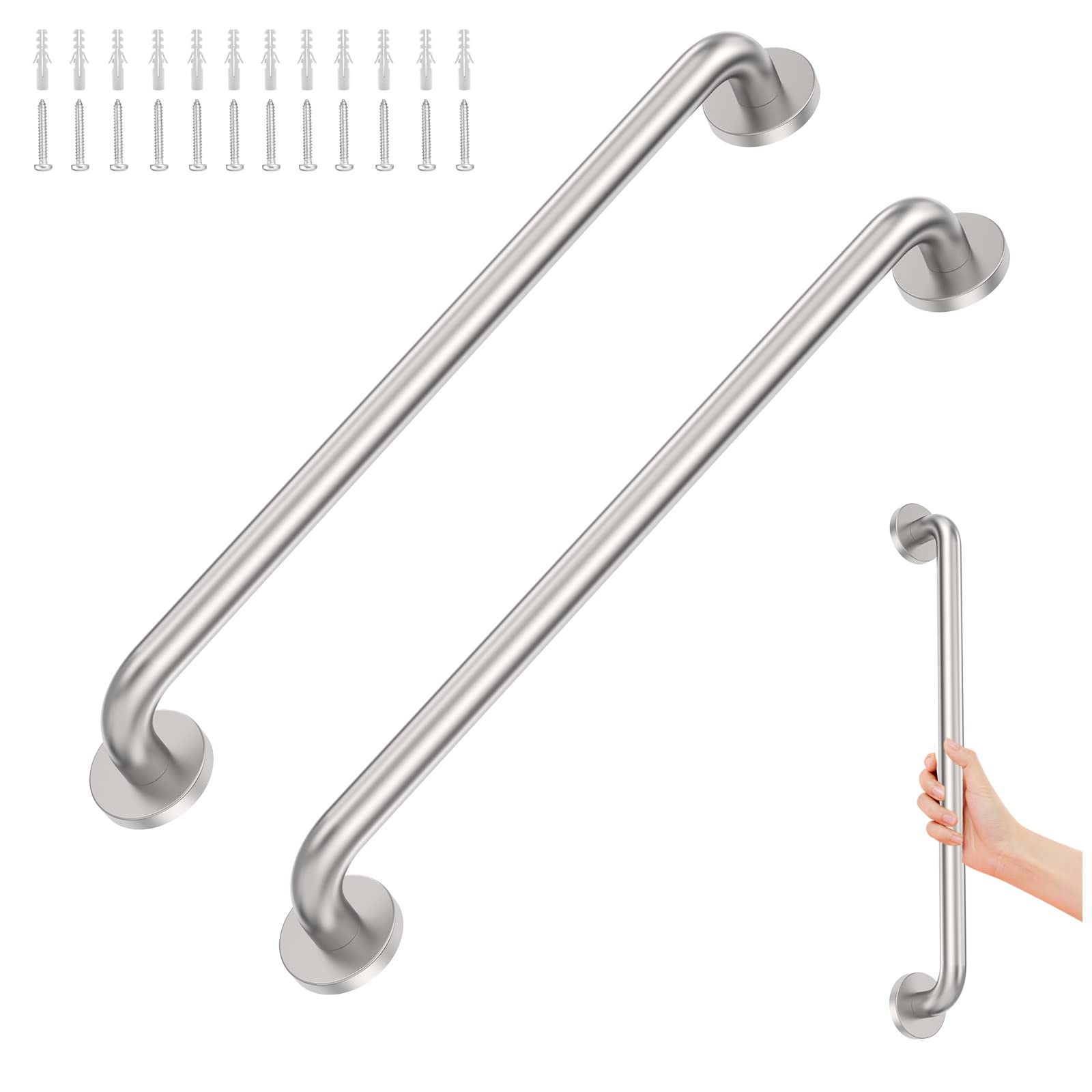 Photo 1 of 2 Pack 24 inch Shower Grab Bars 1.25 inch ADA Safety Grab Bars for Bathroom 500 lbs Support 304 Stainless Steel Assist Bath Handle Brushed Nickel