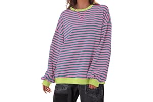 WICDIC Women Classic Striped Oversized Crewneck Dupes Color Block Long Sleeve Casual Sweatshirt Loose Pullover