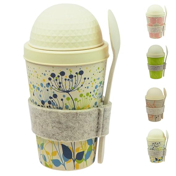 ebos Müsli-to-Go Becher aus Bambus | Müslibecher, Müslischale | wiederverwendbar, natürliche Materialien, umweltfreundlich, l