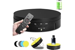 Qinmay 360-Degree Rotating Display Stand, 360 Degree Photography Turntable with Remote Control,5 PVC Backgrounds,Battery/USB Power Supply for Product Photography Display