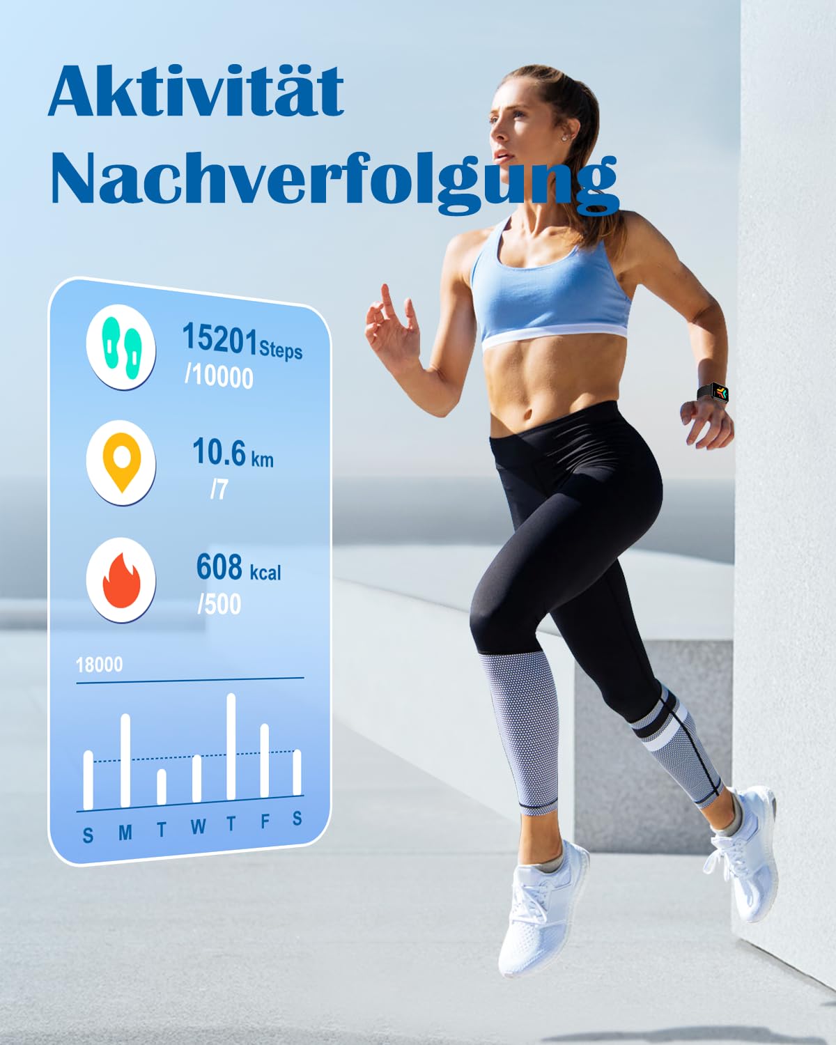 Smartwatch für Damen Herren Bluetooth-Anruffunktion 1.85" HD Fitnessuhr 6