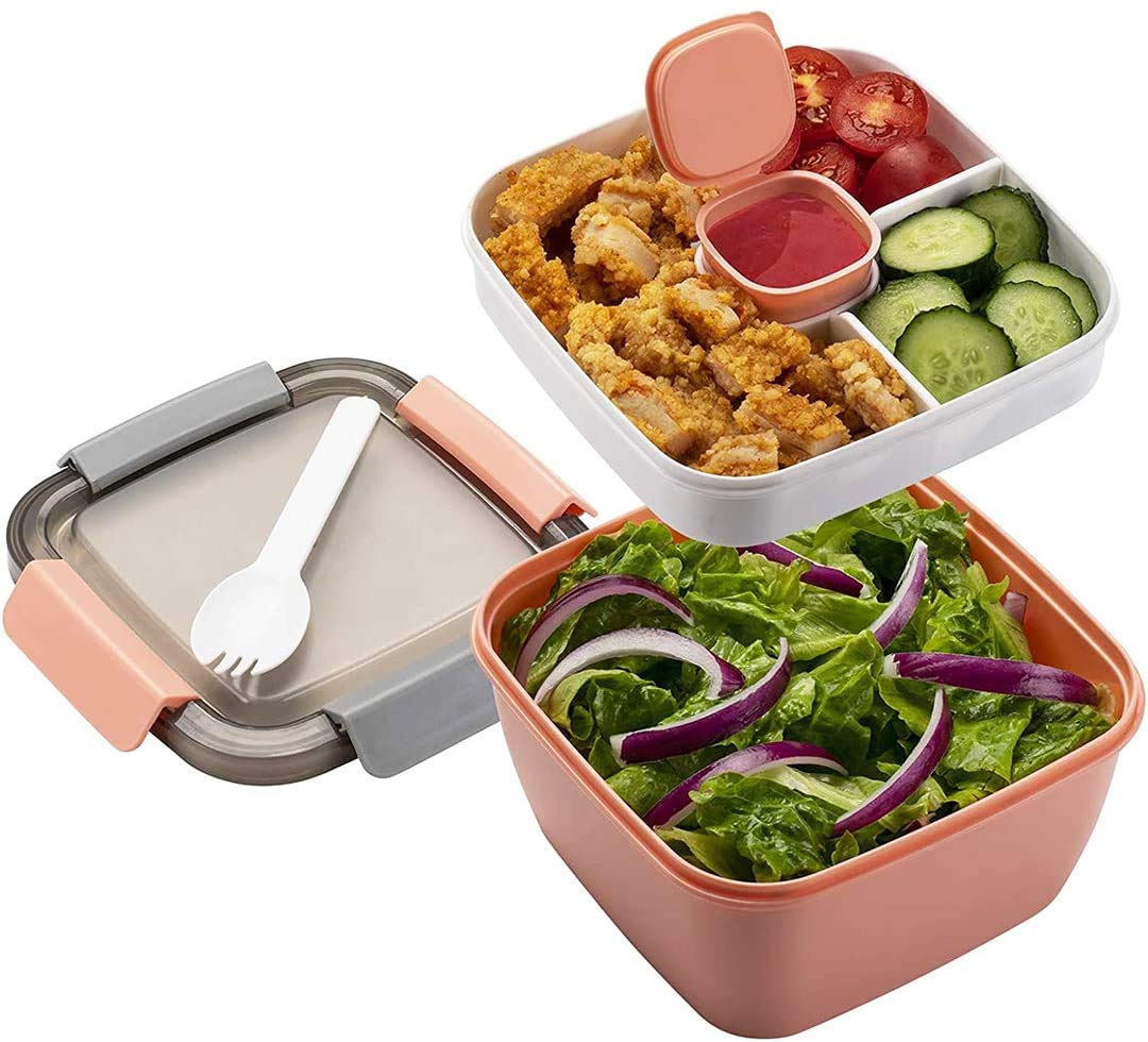 MUJUZE Lunch Box with Divided Compartments, Salad Containers for Lunch, Sustainable, Leak-Proof, Dishwasher Safe,Salad Bowl Lunch Box,Fruit Containers for School, Work, Picnic Travel (Pink)