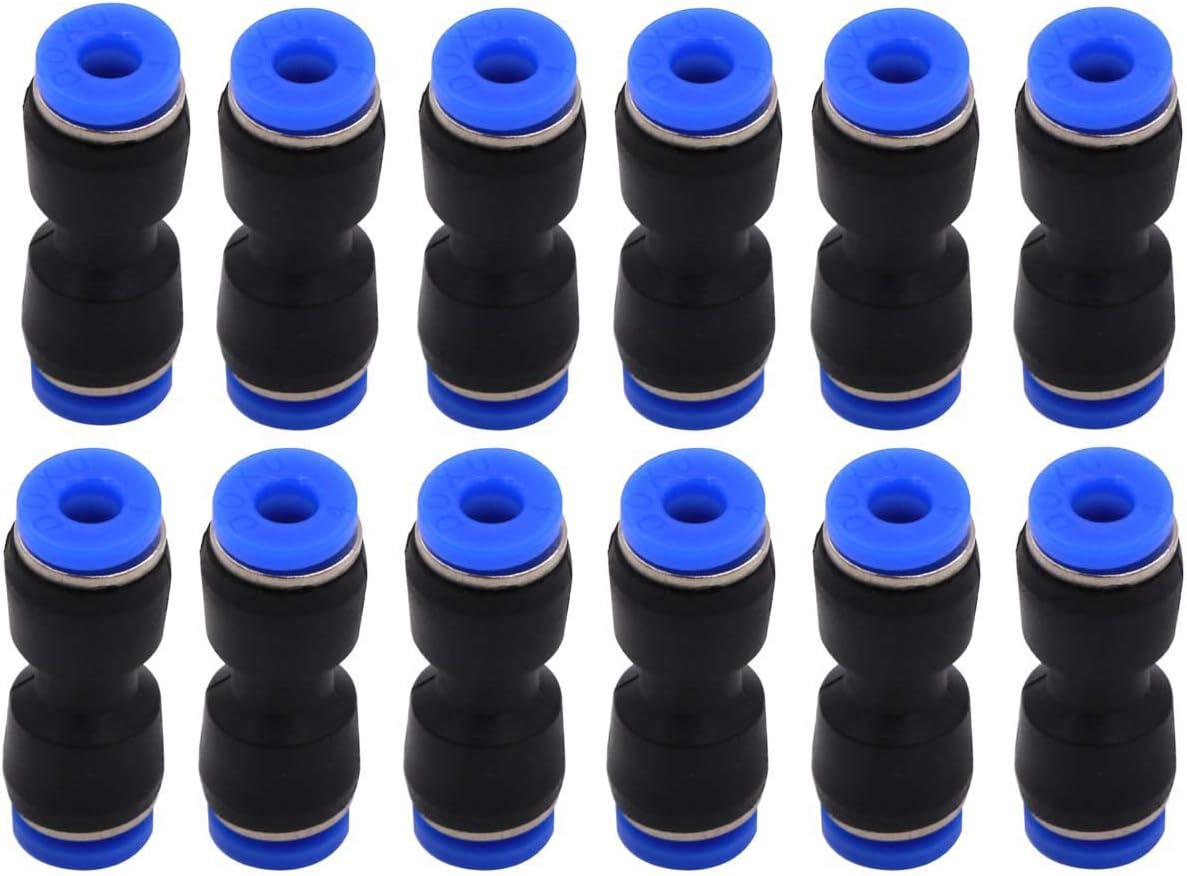 Pneumatic Tube Fitting,Plastic Push to Connect Fittings, Straight Connect Union 8mm x 8mm, Push Fit Fittings Pipe Tube Fittings Pack of 12.