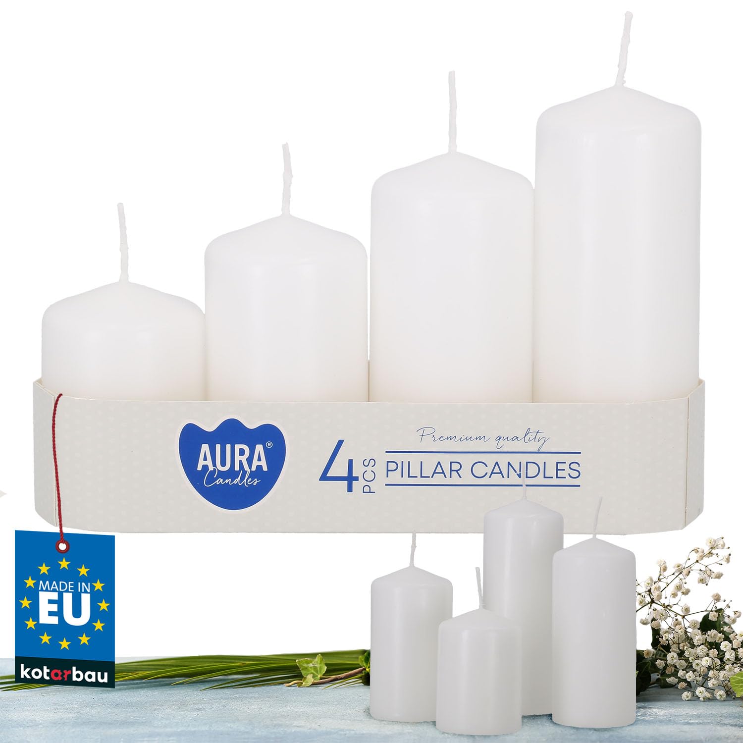 KOTARBAU® Pillar Candles Block Candles Set of 4 White
