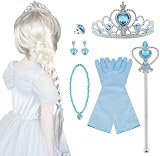 Vicloon Princess Dress Up Accessories 9-Piece Elsa Wig Tiara Wand Gloves Ring view 4