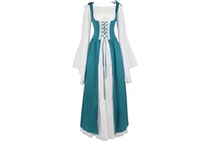 Parlsdy Womens Renaissance Cosplay Costume Medieval Irish Over Dress and Chemise Boho Set Gothic High Waist Gown Dress
