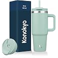 Konokyo 20 Oz Stainless Steel Tumbler With Handle - Insulated Travel Mug With 2 Lids & Straws, Matcha Green - View #8