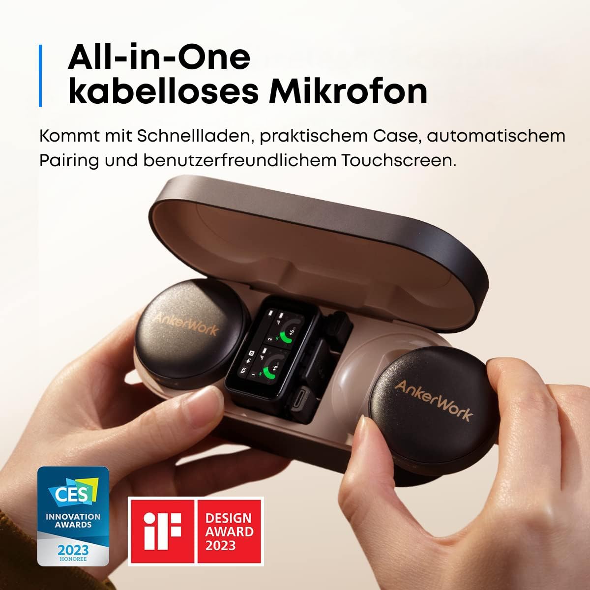 AnkerWork M650 Kabelloses Lavalier Mikrofon, Professionelle Geräuschunterdrückung, Magnetisches Cover, 2-Kanal Abnehmer, 200m Reichweite, 15k Akku, Vlogs & Livestream, Nicht geeignet für Konferenzen 2