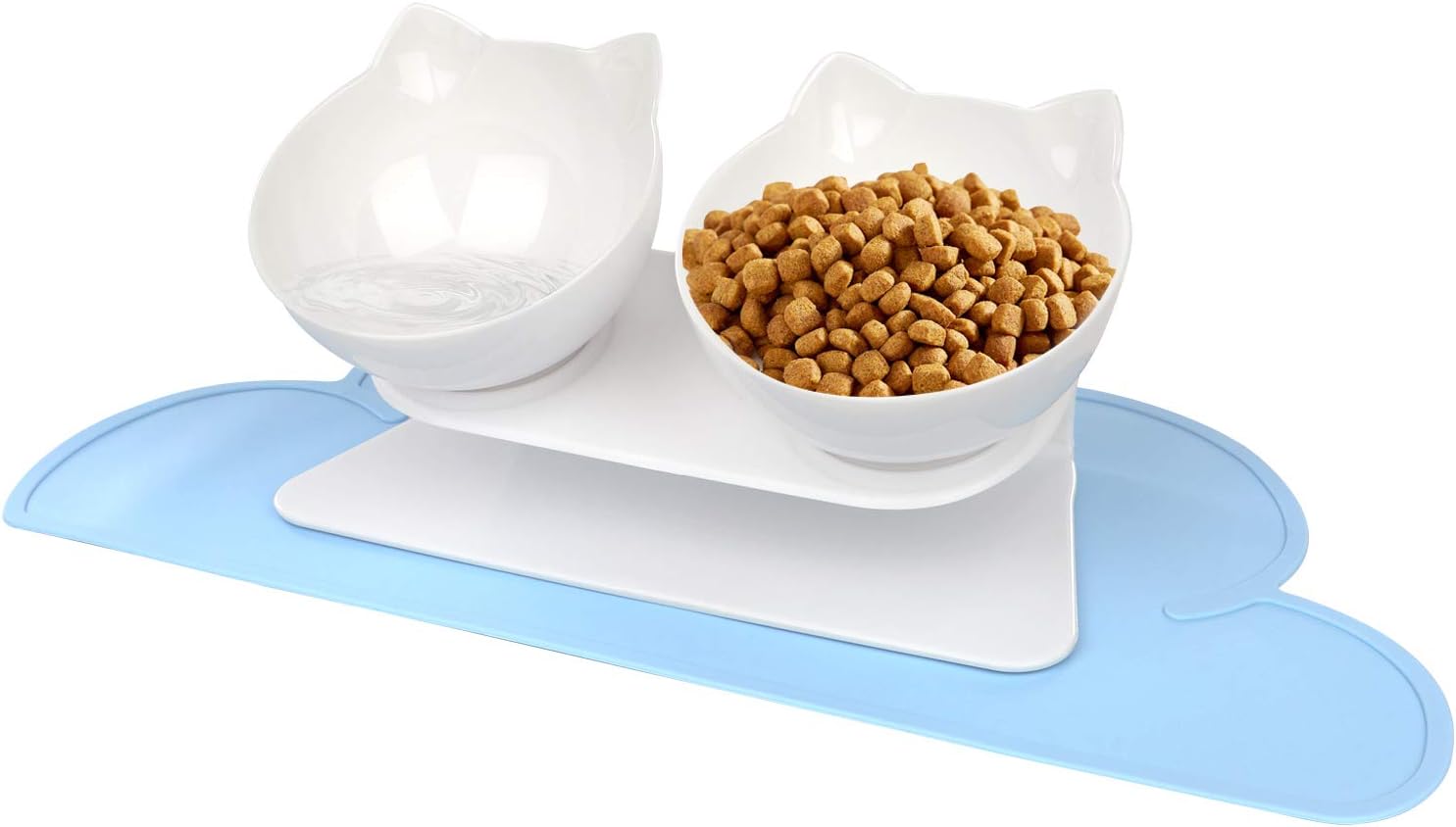 Elevated Cat Bowls with Feeding Mat, VIKEDI 15° Tilted Raised Cat Bowls