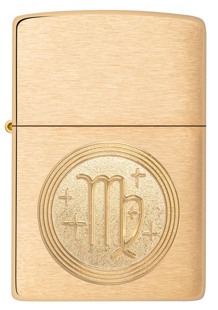 Zippo Windproof Lighter - Virgo Emblem, Zodiac - Brushed Brass Finish - Refillable - Reusable - Windproof - Gift Box - Metal - Made in USA - Amazon Exclusive