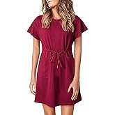 EVALESS Womens Spring Summer Dresses 2026 Casual Round Neck Ruffle Short Sleeve Flowy A Line Mini Dress with Pockets